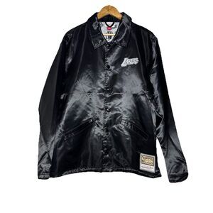 Mitchell & Ness Lakers Hardwood Classics Black Satin Coach Jacket L Excellent